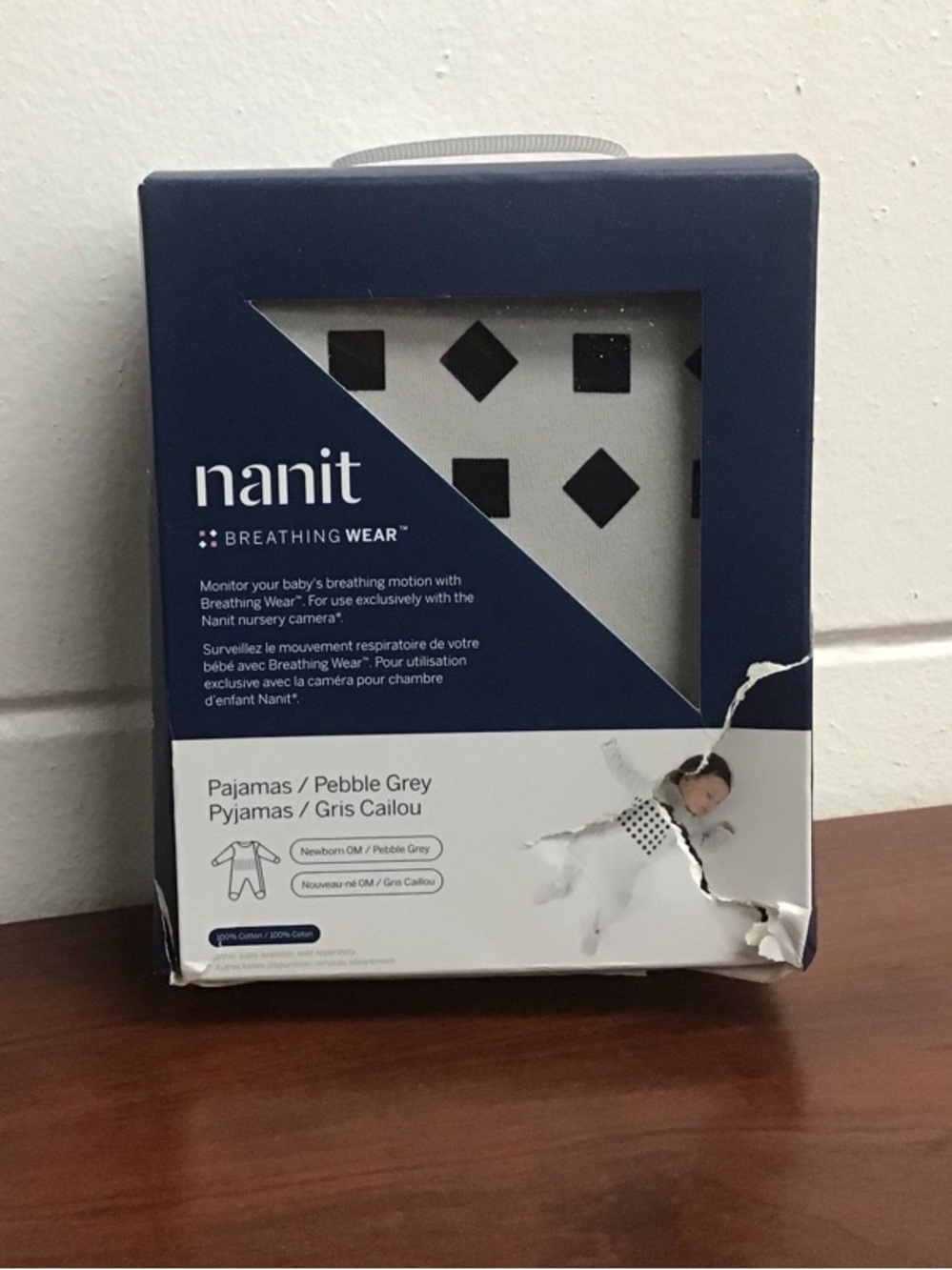 Nanit Breathing Wear Pajamas Pebble Grey Newborn 0M 100% Cotton box damaged